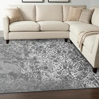 8' X 11' Gray and Ivory Oriental Distressed Area Rug