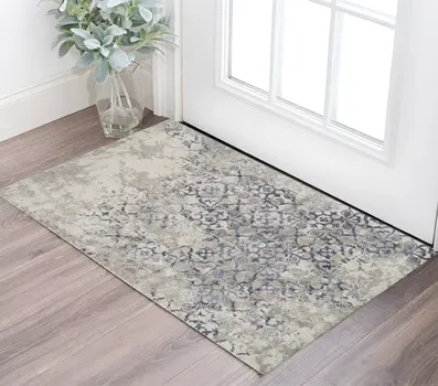 3' X 5' Blue and Ivory Oriental Distressed Area Rug
