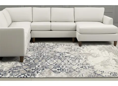 8' X 11' Blue and Ivory Oriental Distressed Area Rug