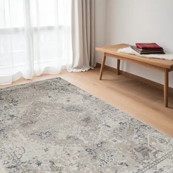 5' X 8' Ivory Oriental Distressed Area Rug