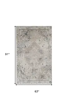 5' X 8' Ivory Oriental Distressed Area Rug