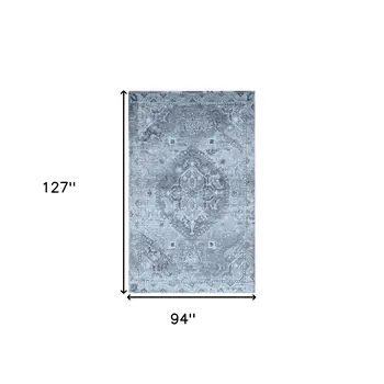 8' X 11' Blue Oriental Distressed Area Rug