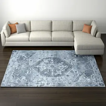 10' X 13' Blue and Ivory Oriental Area Rug