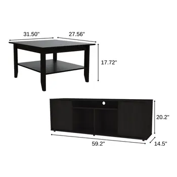 59" Black Open shelving TV Stand and Coffee Table