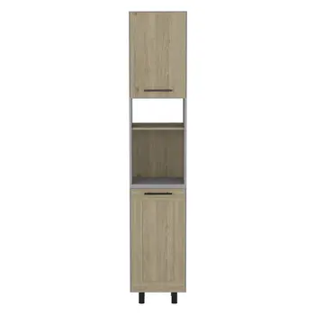 82" Gray And Oak Wood Pantry Or Storage Closet