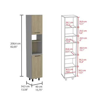 82" Gray And Oak Wood Pantry Or Storage Closet