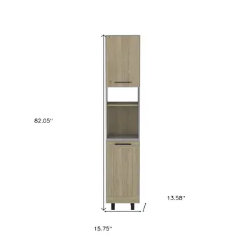 82" Gray And Oak Wood Pantry Or Storage Closet