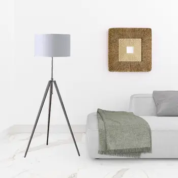 64" Silver Adjustable Tripod Floor Lamp With White Fabric Shade