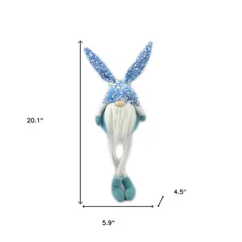 20" Blue and White Fabric Rabbit Easter Standing Gnome Tabletop Sculpture