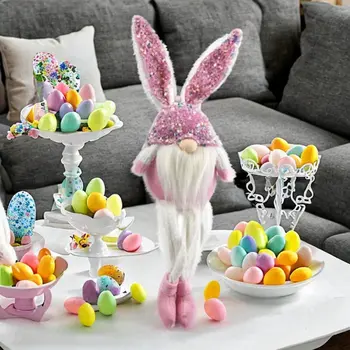 20" Pink and White Fabric Rabbit Easter Standing Gnome Tabletop Sculpture