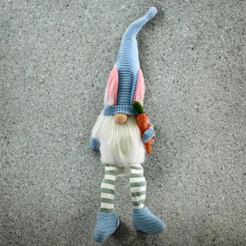 32" Blue and White Fabric Christmas Sitting Gnome Tabletop Sculpture