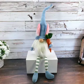 32" Blue and White Fabric Christmas Sitting Gnome Tabletop Sculpture