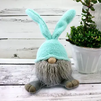 19" Blue and Gray Fabric Easter Standing Gnome Tabletop Sculpture