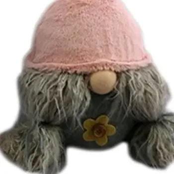 19" Gray and Pink Fabric Easter Standing Gnome Tabletop Sculpture