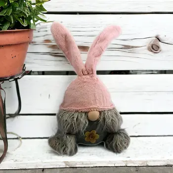19" Gray and Pink Fabric Easter Standing Gnome Tabletop Sculpture