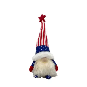 14" Red White and Blue Fabric Independence Day Standing Gnome Tabletop Sculpture with LED