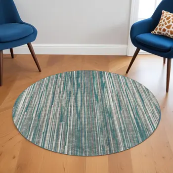 6' Blue Round Ombre Tufted Handmade Area Rug