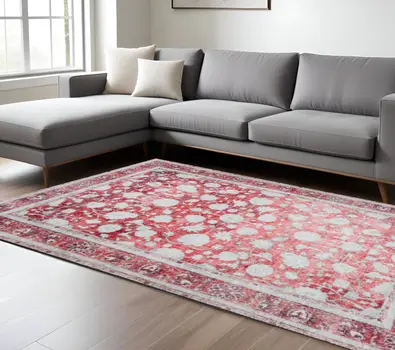 9' X 13' Red Oriental Distressed Non Skid Area Rug