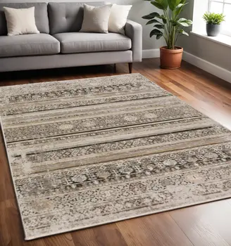 5' X 8' Brown Oriental Area Rug With Fringe