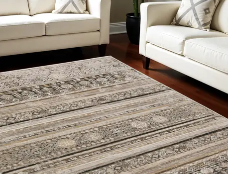 8' X 10' Brown Oriental Area Rug With Fringe