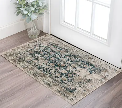 3' X 5' Blue Oriental Area Rug With Fringe