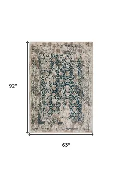 5' X 8' Blue Oriental Area Rug With Fringe