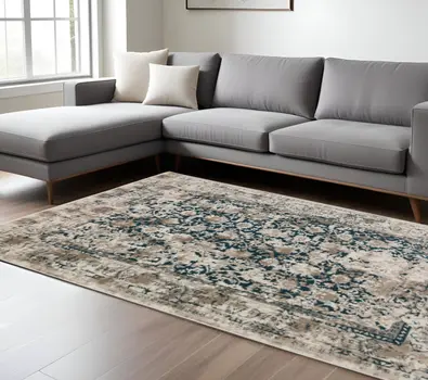 9' X 13' Blue Oriental Area Rug With Fringe