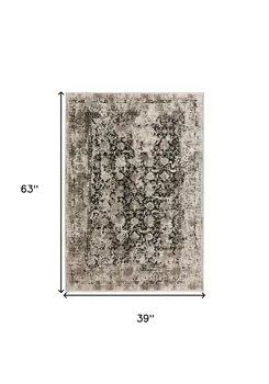 3' X 5' Black Oriental Area Rug With Fringe
