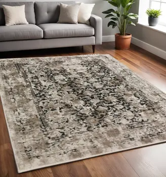 5' X 8' Black Oriental Area Rug With Fringe