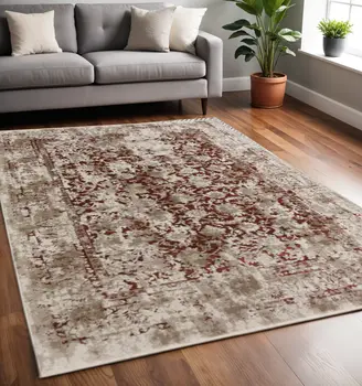 5' X 8' Red Oriental Area Rug With Fringe