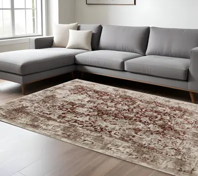 8' X 10' Red Oriental Area Rug With Fringe