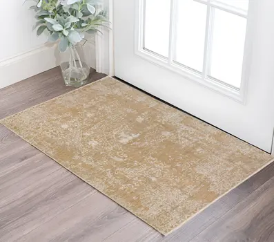 3' X 5' Beige Oriental Area Rug With Fringe