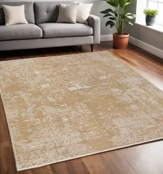 5' X 8' Beige Oriental Area Rug With Fringe