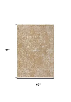 5' X 8' Beige Oriental Area Rug With Fringe