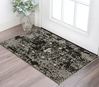 3' X 5' Black Oriental Area Rug With Fringe