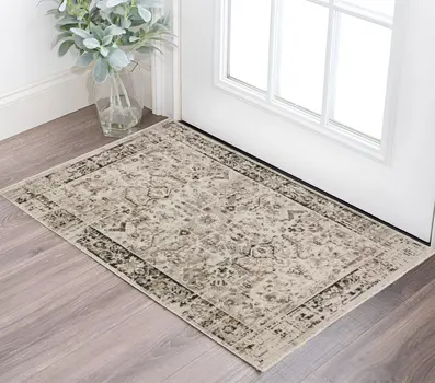 3' X 5' Gray Oriental Area Rug With Fringe