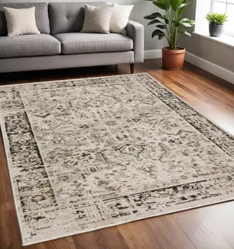 5' X 8' Gray Oriental Area Rug With Fringe