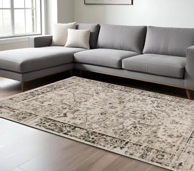9' X 13' Gray Oriental Area Rug With Fringe