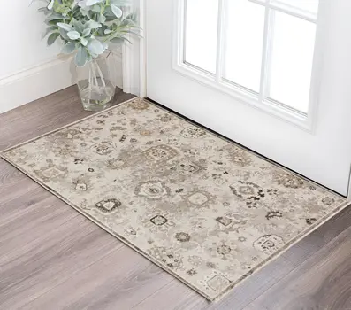 3' X 5' Gray Oriental Area Rug With Fringe