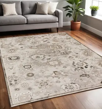 5' X 8' Gray Oriental Area Rug With Fringe