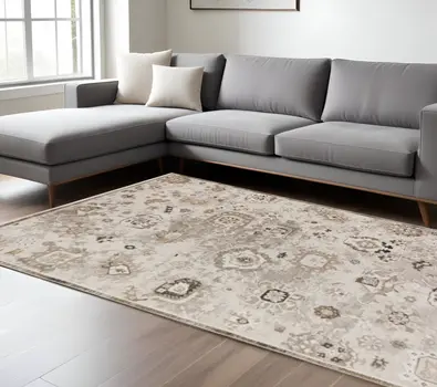 8' X 10' Gray Oriental Area Rug With Fringe