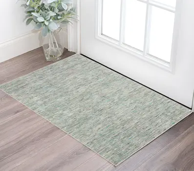 2' X 3' Green Wool Hand Loomed Handmade Area Rug