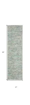 2' X 8' Green Wool Hand Loomed Handmade Runner Rug