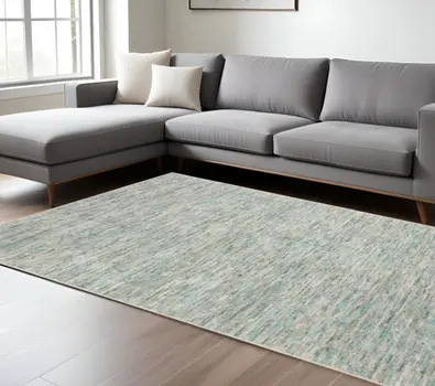 5' X 8' Green Wool Hand Loomed Handmade Area Rug