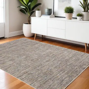 4' X 6' Grey Blue And Yellow Wool Hand Loomed Handmade Area Rug