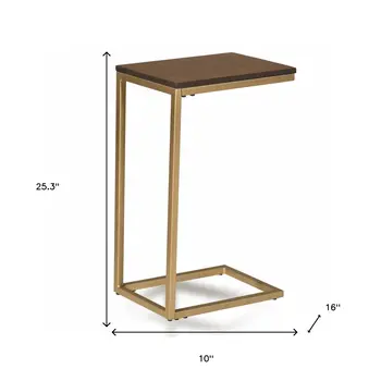 25" Dark Brown Solid Wood And Steel Frame End Table