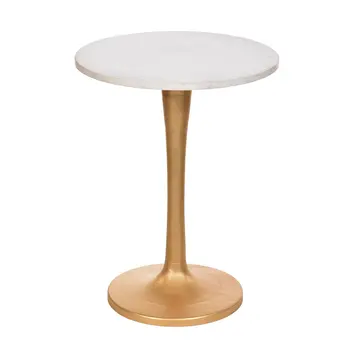 19" Gold And White Marble Round End Table