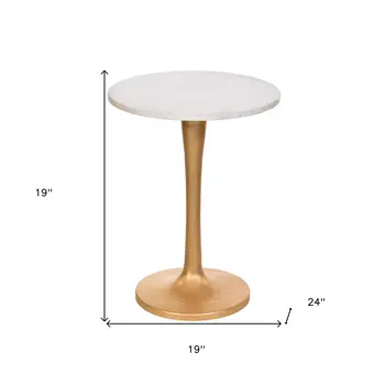19" Gold And White Marble Round End Table
