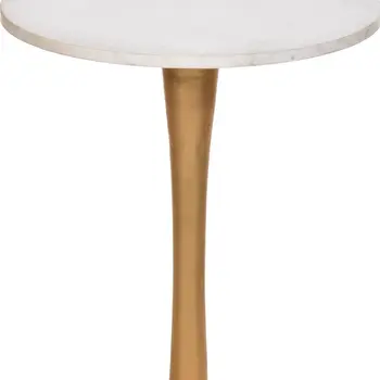 19" Gold And White Marble Round End Table