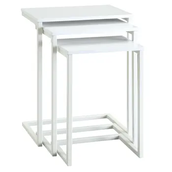 Set of Three 24" White Solid Wood And Steel Nested End Tables